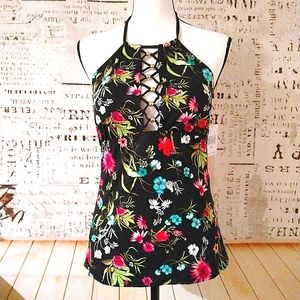 Gibson Latimer tankini floral halter swim top M